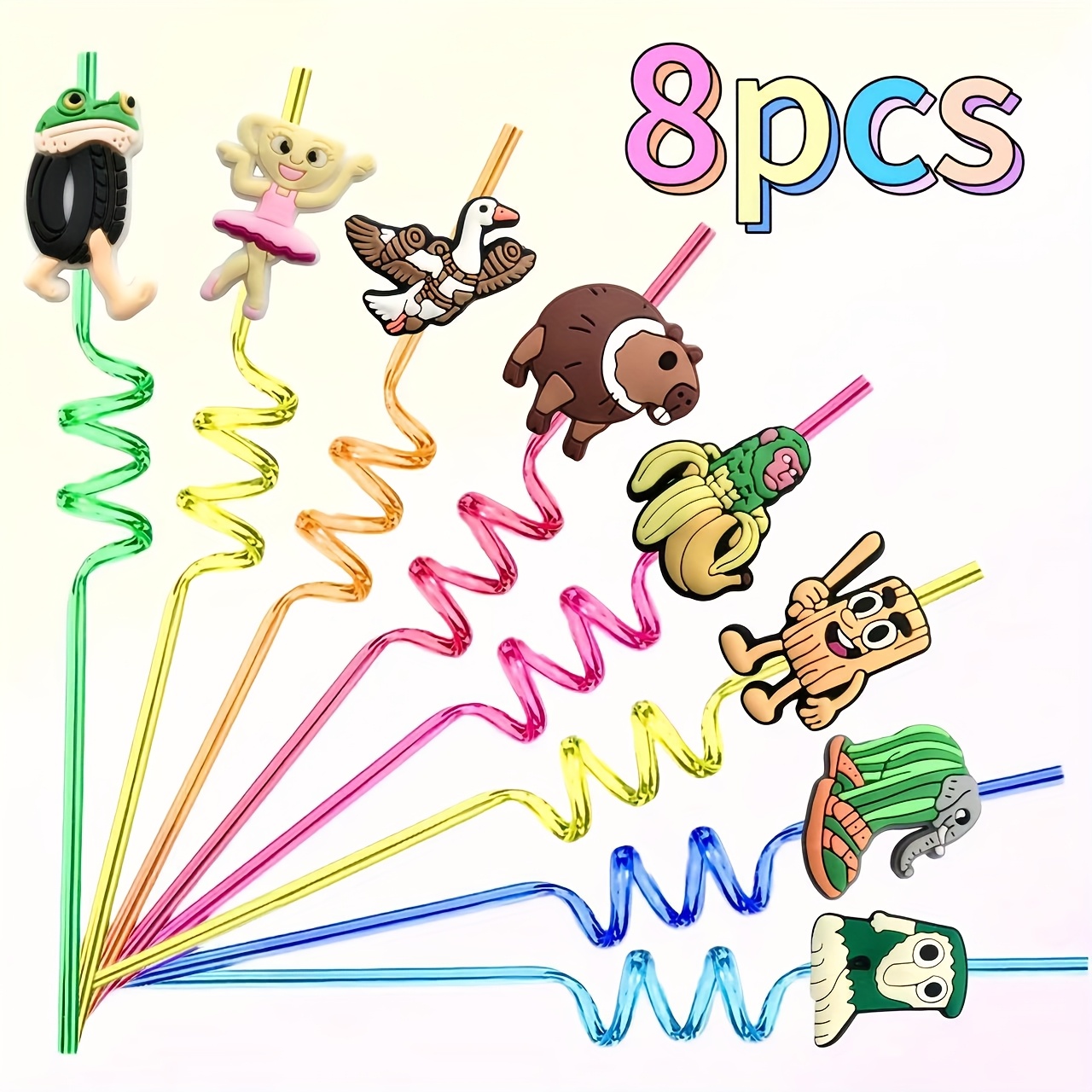 8/12/16 Pieces Of Animal-themed Straws, Colorful And Reusable Spiral Straws, Perfect Gifts For Animal-themed Parties, Halloween, And Easter.