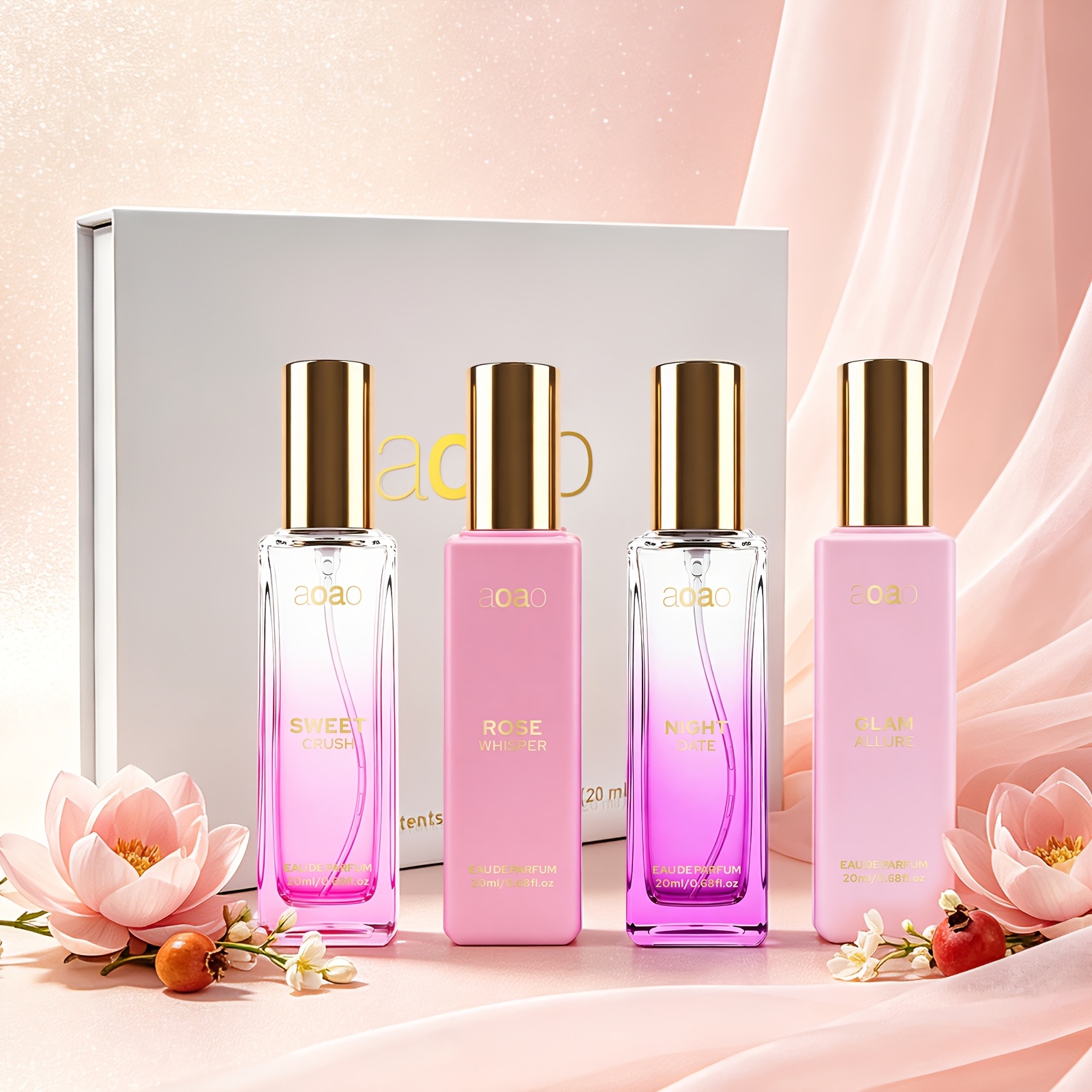 Image of 4*20ml Women Perfume Gift Set, Floral Oriental & Scent, Long Lasting Eau De Parfum, Portable Fragrance Gift Set For Birthdays & Holidays