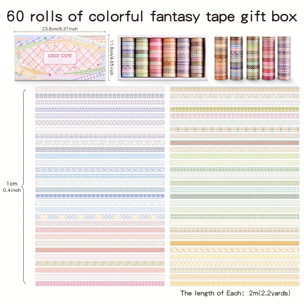 E-shop 60 Rollen Vintage Washi-Tapes Bunte Streifen Dekorationsband 2m Länge 2, Langes Masking Tape Set für DIY Basteln, Scrapbooking & Kreative