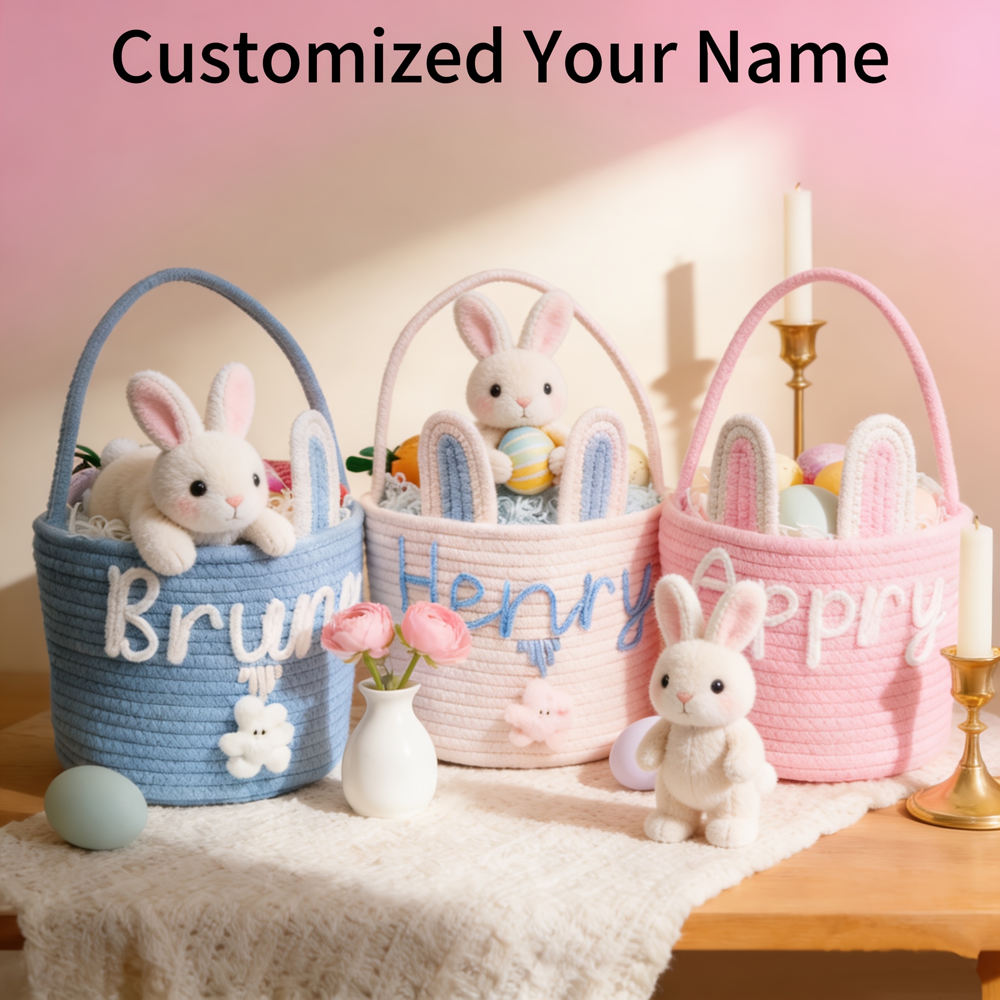 Custom Storage Basket with Your Name, Easter Egg Carry Basket