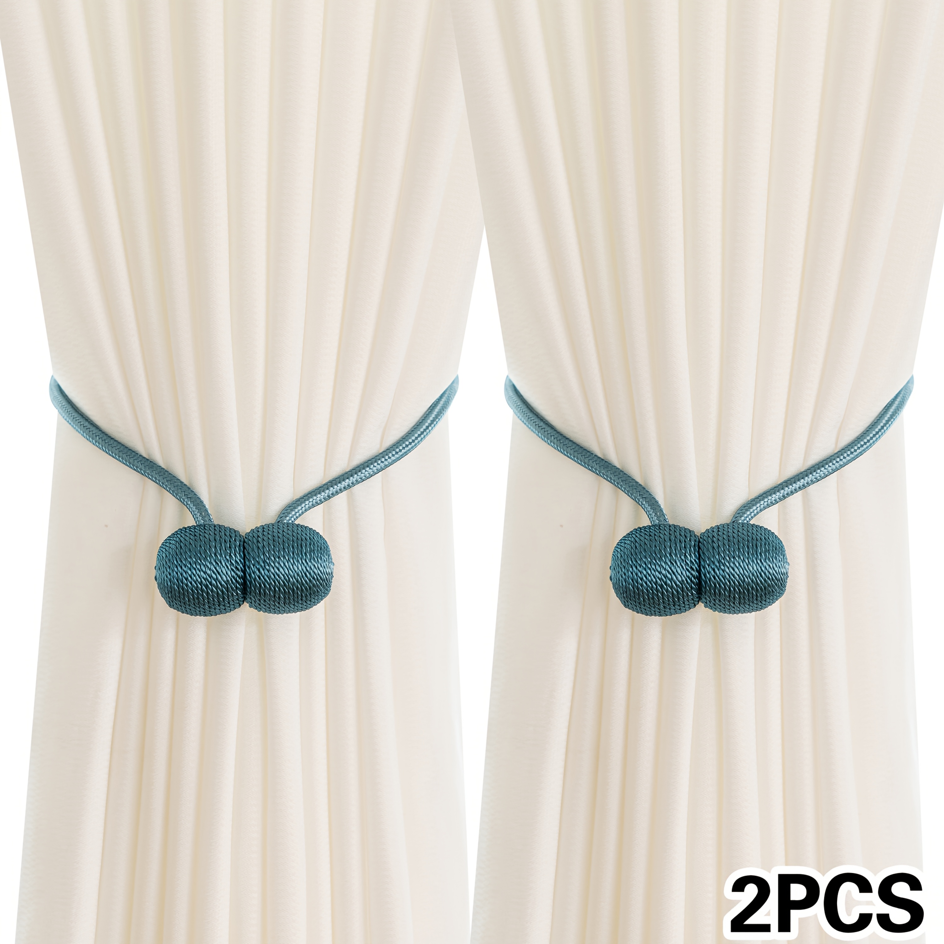 A Set of Two Modern Minimalist Magnetic Curtain Ties Is on, Featuring Thicker Twisted Ropes And Flexible Magnetic Ties. They Are Durable, Easy to Install, And Do Not Require Drilling, Making Them Perfect for Bedroom And Living Room Decor