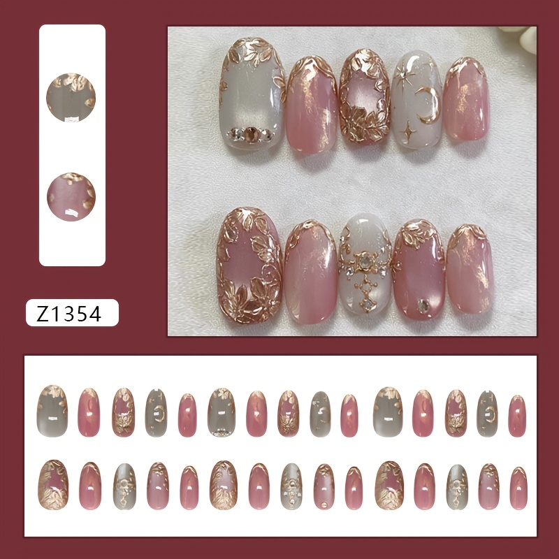 TEMU 3d Cat Eye Golden Flowerbed Sparkling Starry Retro Temperament Western Removable Nail Art Jelly Glue