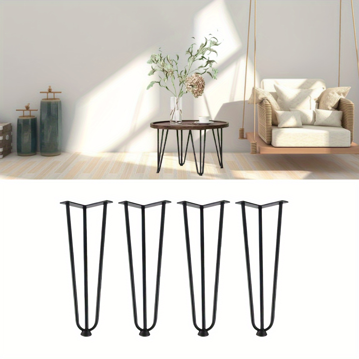 

4pcs Table Legs With 3 Steel Rods, Mid-century Style Support Legs For Coffee Table, Side Table, Night Stand, Furniture Accessories, Home Supplies (white, Black, Golden)
