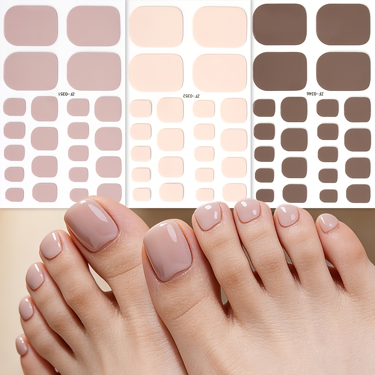 E-shop 3 Bögen Zehennagel-Wraps, Braun und Hellrosa und Nude-Rosa, einfarbiges Design, langanhaltend selbstklebend, einfach aufzutragen, ideal für
