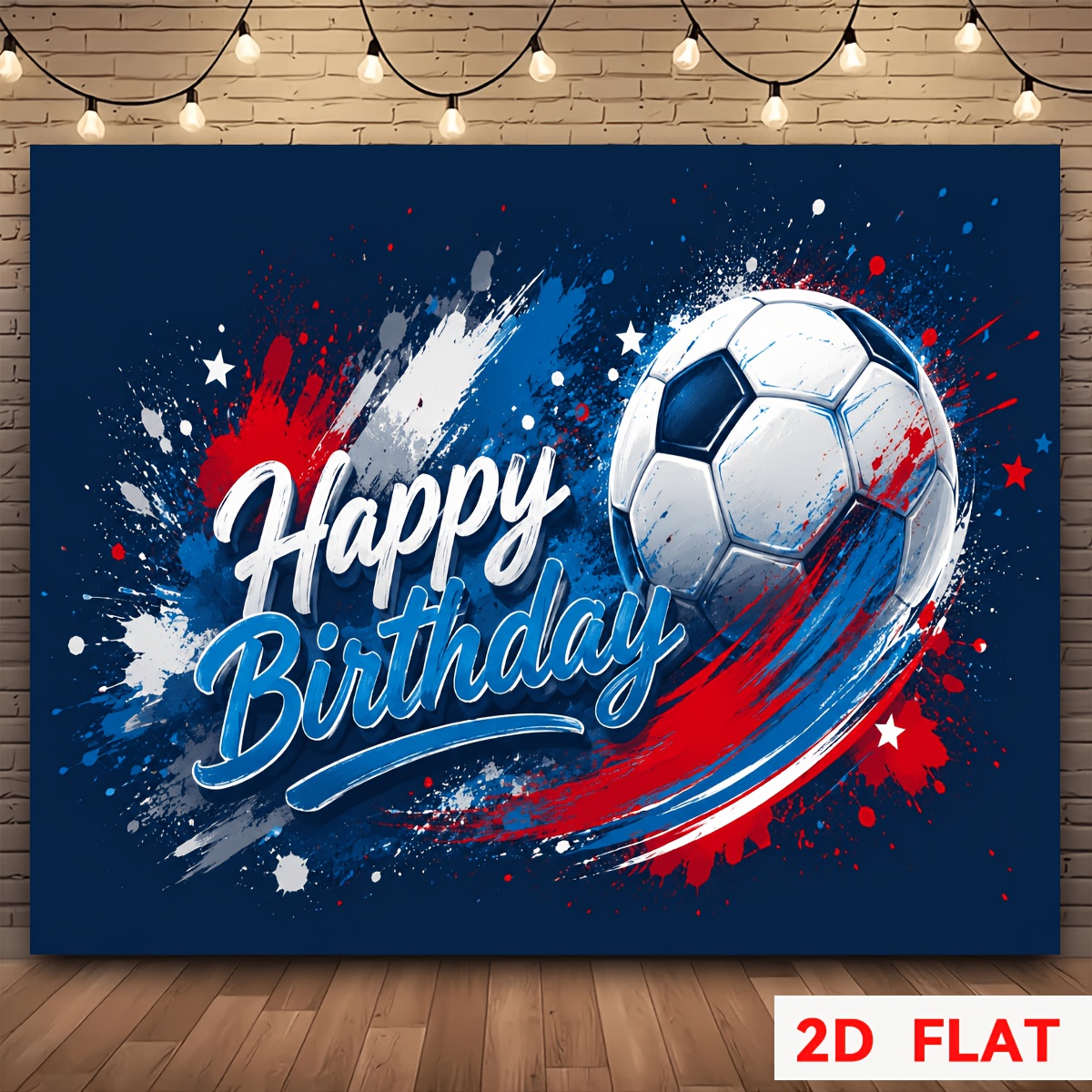 TEMU Événement de football 2026 - Bannière plate 2D, 2D Flat - 1pc Bannière 2D Thème Football Fête d'anniversaire Toile de fond, avec de football et