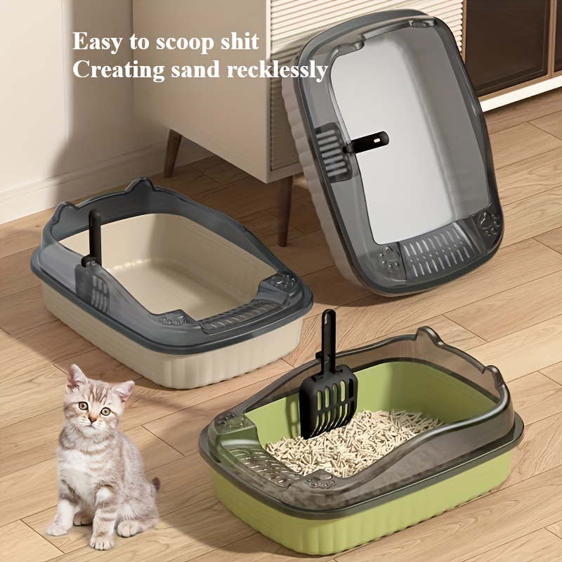 

Extra-large Semi-enclosed Cat Litter Box With Guard - Abs Material, Includes Free Litter , In 3 Colors,