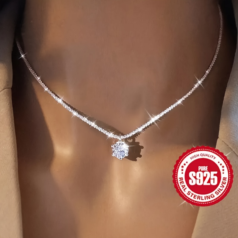 

1ct Moissanite Women's Necklace 925 Sterling Silvery Wedding Necklace Eternal Necklace Day Valentine's Day Luxury Women's Jewelry Gift