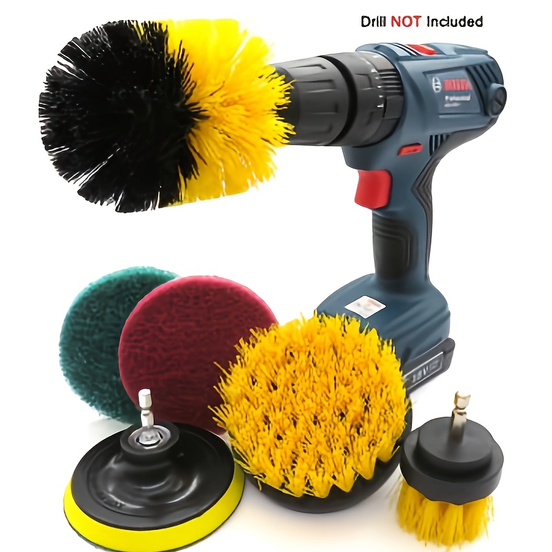 TEMU 6pcs Cleaning Brush Set, High Quality, Yellow Cleaning Brush, Electric Cleaning Brush, Scrub Brush Set, Suitable For Grouting, Floors, Bathtubs,