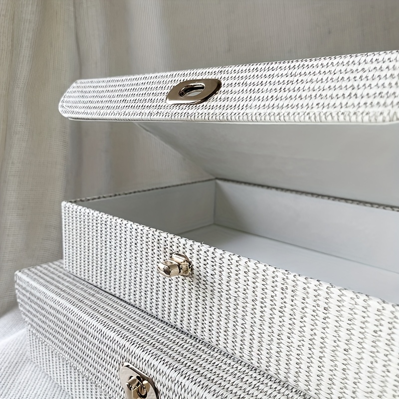 1pc Light-Colored Willow Stripe PU Large-Capacity Storage Box, Makeup Box, Accessory Organizer, Mother's Day, Graduation Season