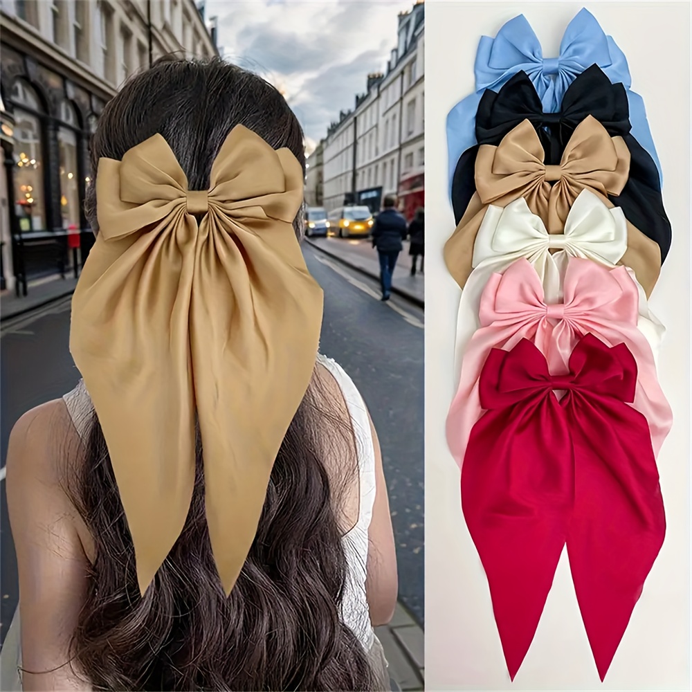 4 6pcs set womens big bow hairpin navy blue royal blue light blue white womens solid color bow ribbon ribbon bow spring clip bow mothers day fashion daily party hair additions