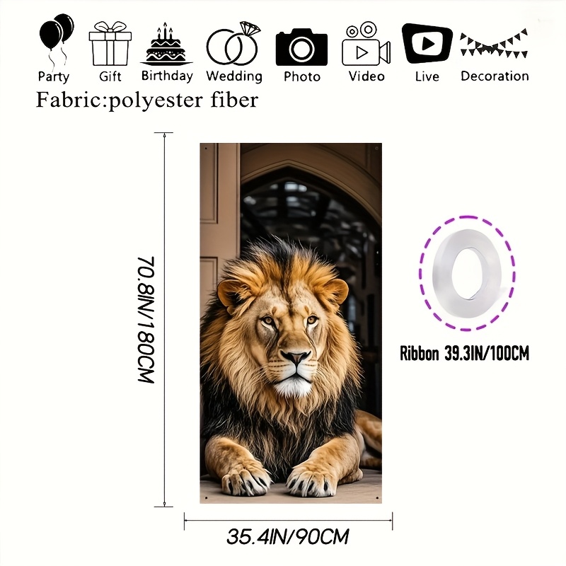 Image of 2d Flat, 1 Lion Door Frame Banner - 35x70 Inches Durable, No Power Needed, Fits All Doors, Vivid , Perfect For Seasonal Party Decorations, Etc. 2d Flat Party Banner, 2d Flat