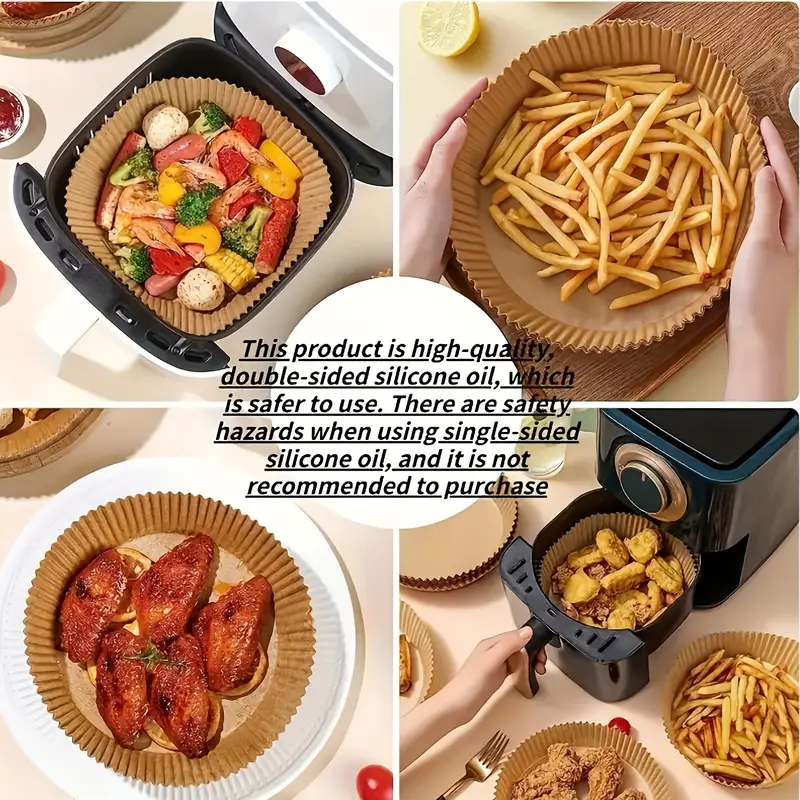 100 nonstick air fryer liners 7 9 inch round disposable unbleached grease resistant baking paper for 5 8 quart baskets and cooking father gift Product details 3