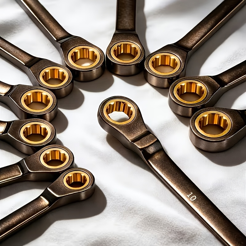 11pcs Wrench Set, Black Nickel Ratchet Wrench, 72-tooth Precision Gear Is More Practical-open and Closed End Design, Chrome Vanadium Steel Durable Material, Ergonomic Grip. Suitable for Car, Bicycle and Home Maintenance (including 1 Black Nickel
