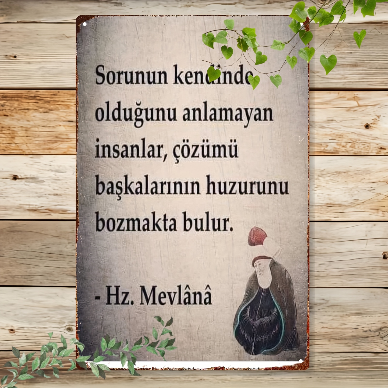 E-shop 2D Flat - . Vintage Türkisch-Inspiriertes Metall Wandkunst Schild | Rustikales Holzdesign mit Inspirierendem Zitat, Robuste Eisen Deko für
