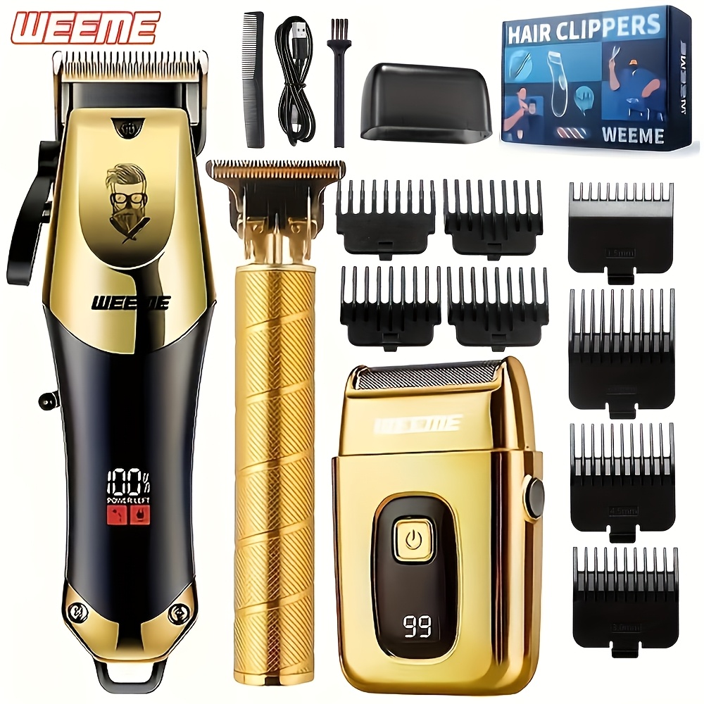 TEMU WEEME Kit /3/4 pezzi Tagliacapelli Elettrico, Regolabarba e Rasoio Professionale con Lama in , Ricaricabile USB con Display LCD per , Regalo per