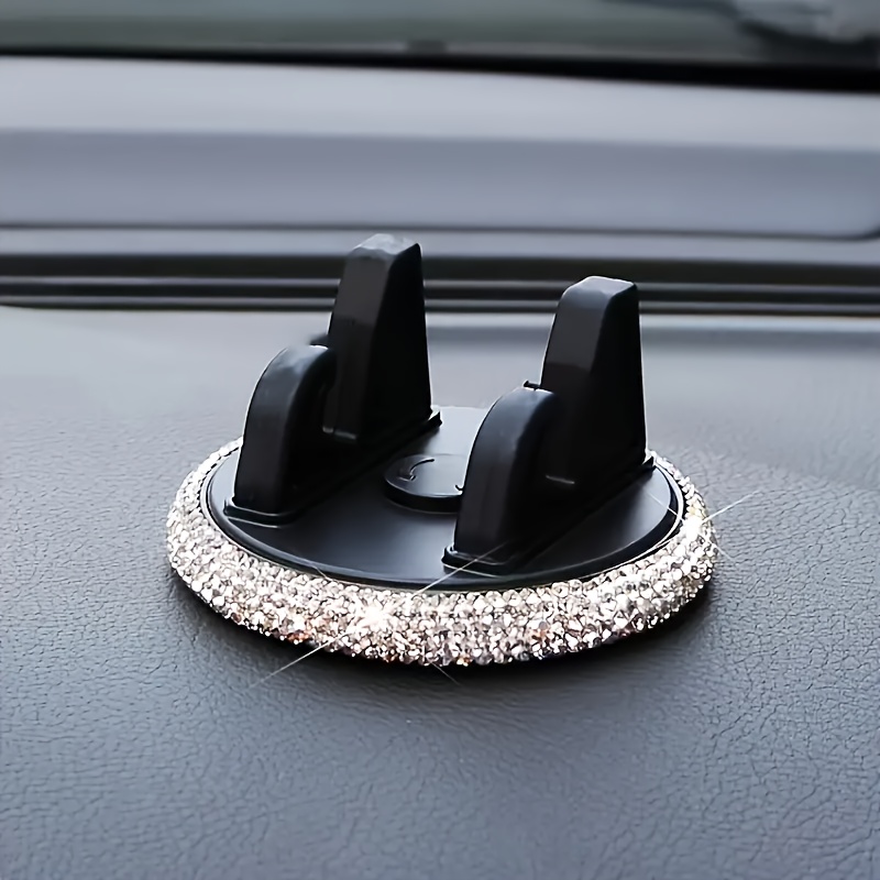 TEMU 1pc Sparkling Diamond Car Phone Holder - Cute, Versatile For Horizontal & Vertical Use, Dashboard Mount With Pvc Material