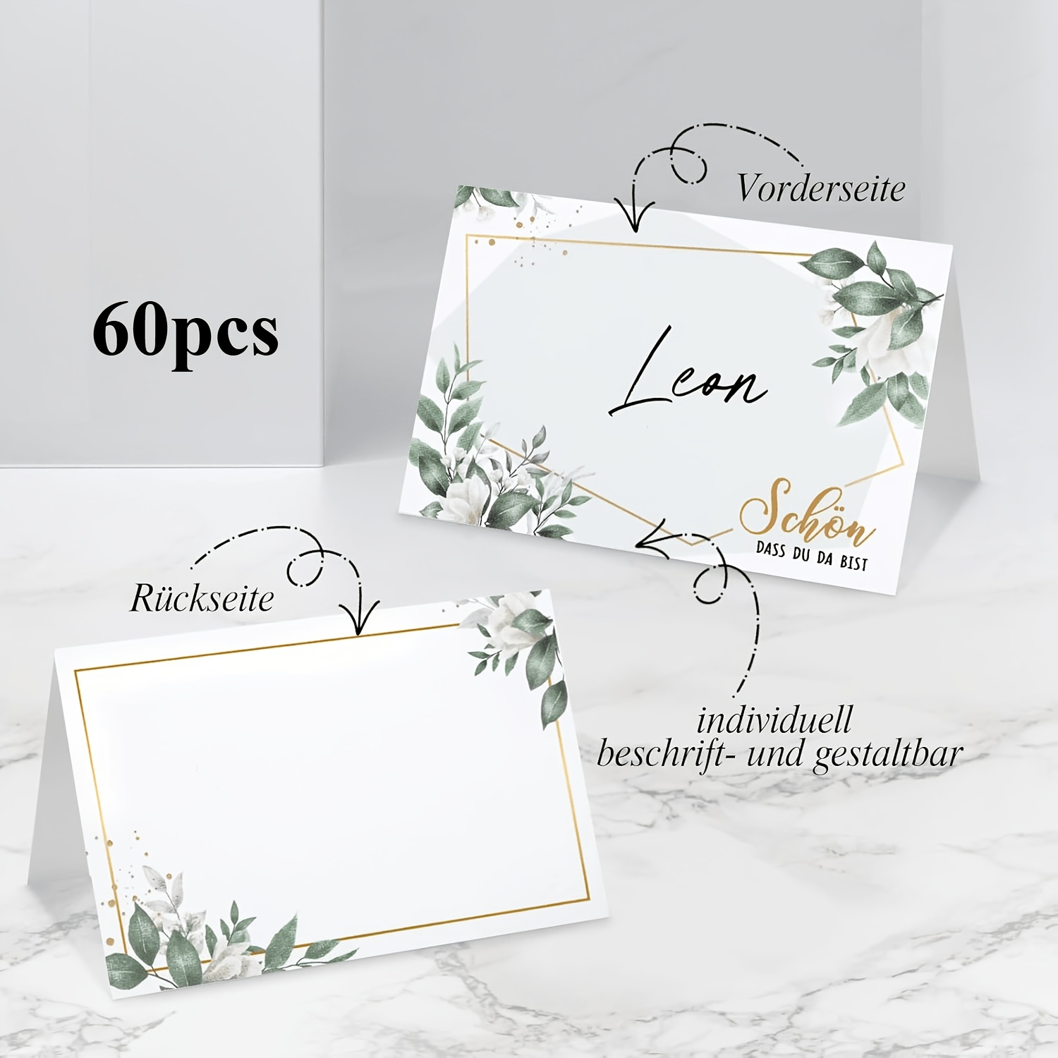 Image of Pack Of 30/60/120 Cards "", 100 X 90mm Cards For Writing Yourself, Name Cards, Cards For Wedding, Birthday, Christening, Easter, Mother's Day (leaves)