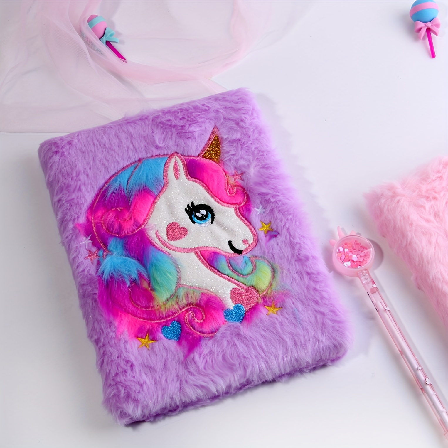 A5 Cartoon Unicorn Plush Notebook Purple Journal Diary Handbook 80 Sheets/160 Pages