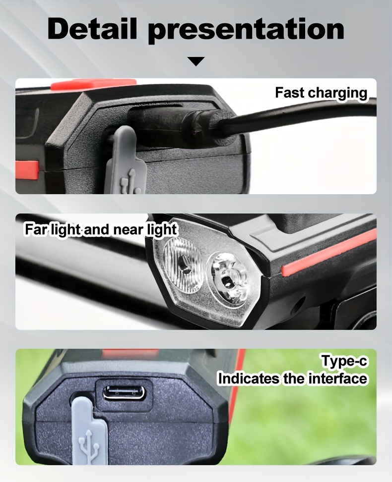 1 stuk/2 stuks Fietsverlichtingsset, met 120 dB Hoorn, 3+4 Verlichtingsmodi, IPX4 Waterdicht, USB Oplaadbaar, Geschikt voor Mountainbikes, Racefietsen Nachtelijk Rijden, Nachtverlichting en Waarschuwing