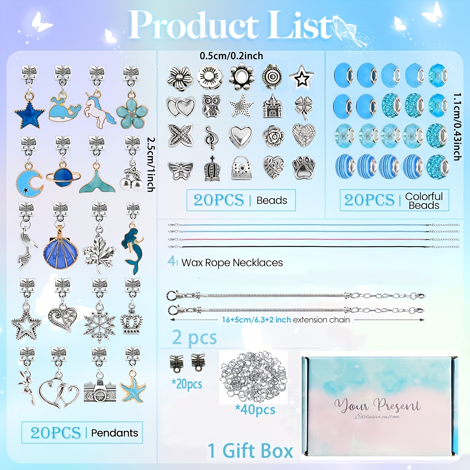 E-shop 127 Charm Anhänger Armband Bastelset Schmuckherstellung Geschenk Geburtstagsgeschenk Weihnachtsgeschenk Valentinstagsgeschenk (Blau)