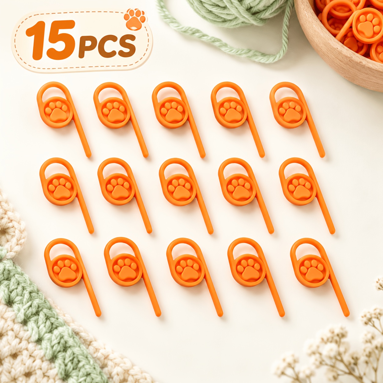 TEMU 15pcs Cute Paw Print Markers For Crocheting, Orange Locking Markers For Knitting And Crochet, Yarn Markers, Crochet Additions For Knitters,