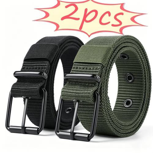 2pcs mens nylon work belt matte black metal pin adjustable belt breathable tear resistant webbing durable suitable for work hiking jeans casual wear and daily use lightweight and versatile mens belt