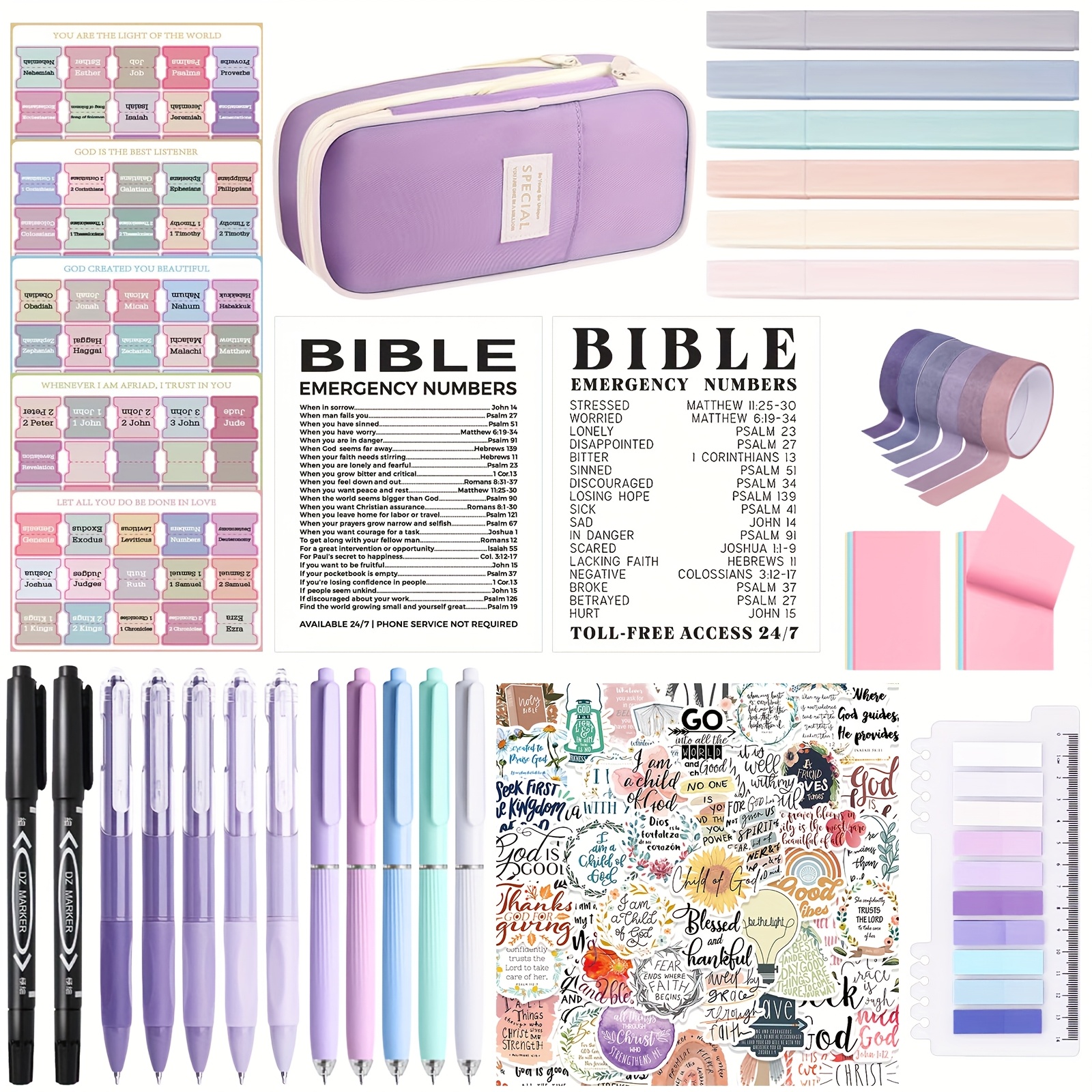 Bible Study Supplies Journaling Kit for Women, Bible Study Kit Includes Prayer Journal, Emergency Card, Highlighters, Tabs & More for Journaling. Great for Christian Gifts Scripture Study