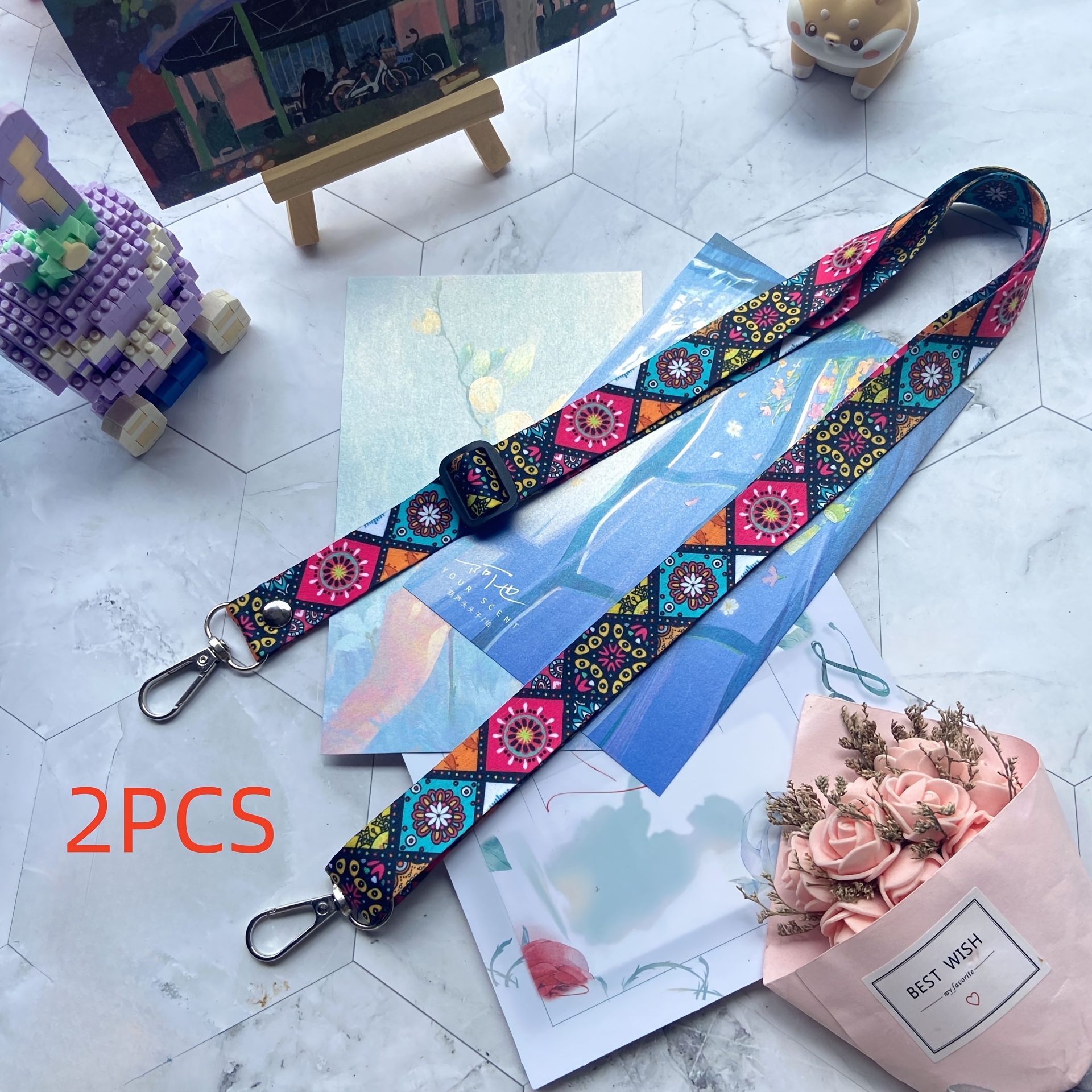 2-pack Bohemian Adjustable Crossbody Straps With Retro - Id Badge Holders, Anti-lost Polyester Phone Lanyards & Diy Bag Accessories