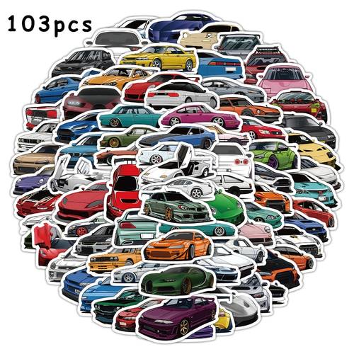 103pcs jdm stickers suitable for car decals helmet phone decor hand drawn classic drift marks low profile full coverage decal collection for scrapbooks tablets tablet case personalization