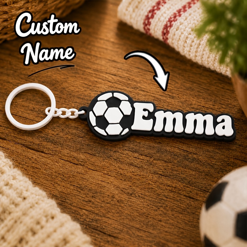 TEMU [custom] 1pc Personalized Name Soccer Keychain, Custom Text Gift For Fans; Soccer Keychains, Backpack/gym Bag/water Bottle Accessory,