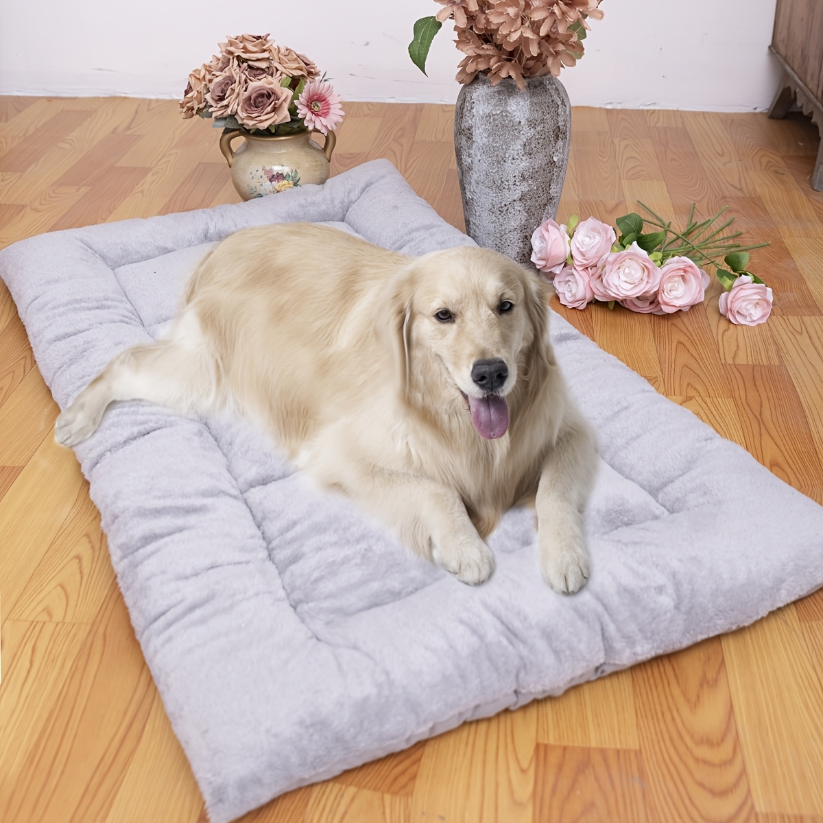 

1pc Extra Large Plush Dog Bed Sofa, Thickened Polyester Pet Mat With Polyester Fiber Filling, Suitable For Small, Medium, And Large Dogs - Cozy Rectangle Lounger For Canine