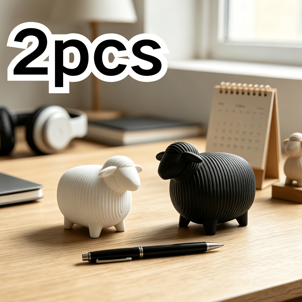 TEMU 2 stuks Scandinavische Stijl Gemakkelijk Gestreepte Schapen Ornament Set, Zwart-Wit Beeldhouwwerk, Nordic Tafeldecoratie, Verzamelbaar Huis
