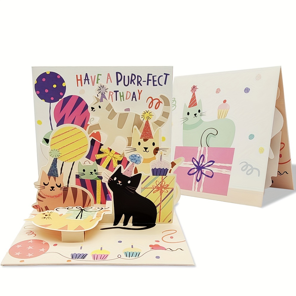 

1pc/set With Envelope, Birthday 3d Greeting Card, 90 Degree Cute Cat Festival Invitation Card, Gift And Blessing Card