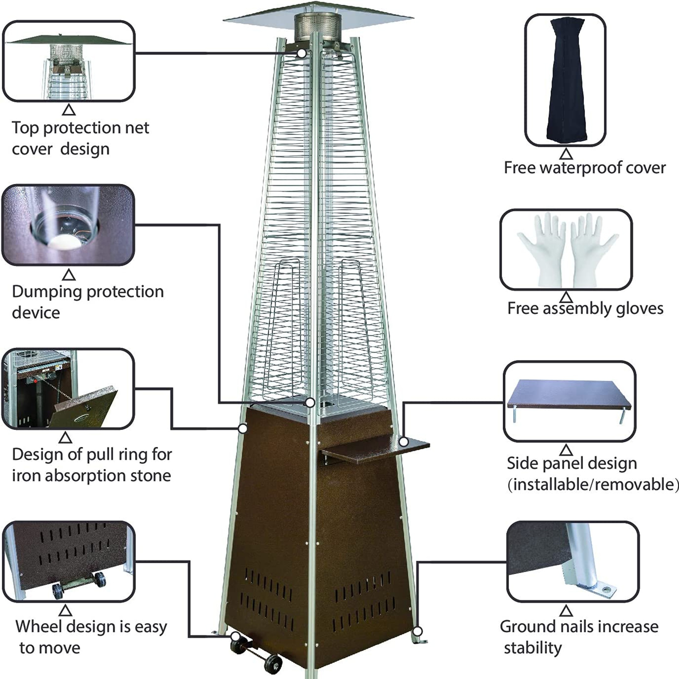 2 In 1 Patio Propane Heater With Detachable Table 48000 Btu Patio Heater With Waterproof Cover And Gloves Quartz Glass Tube Propane Heater With Wheels And Ground Nail Brown Shop The Latest Trends Temu 4