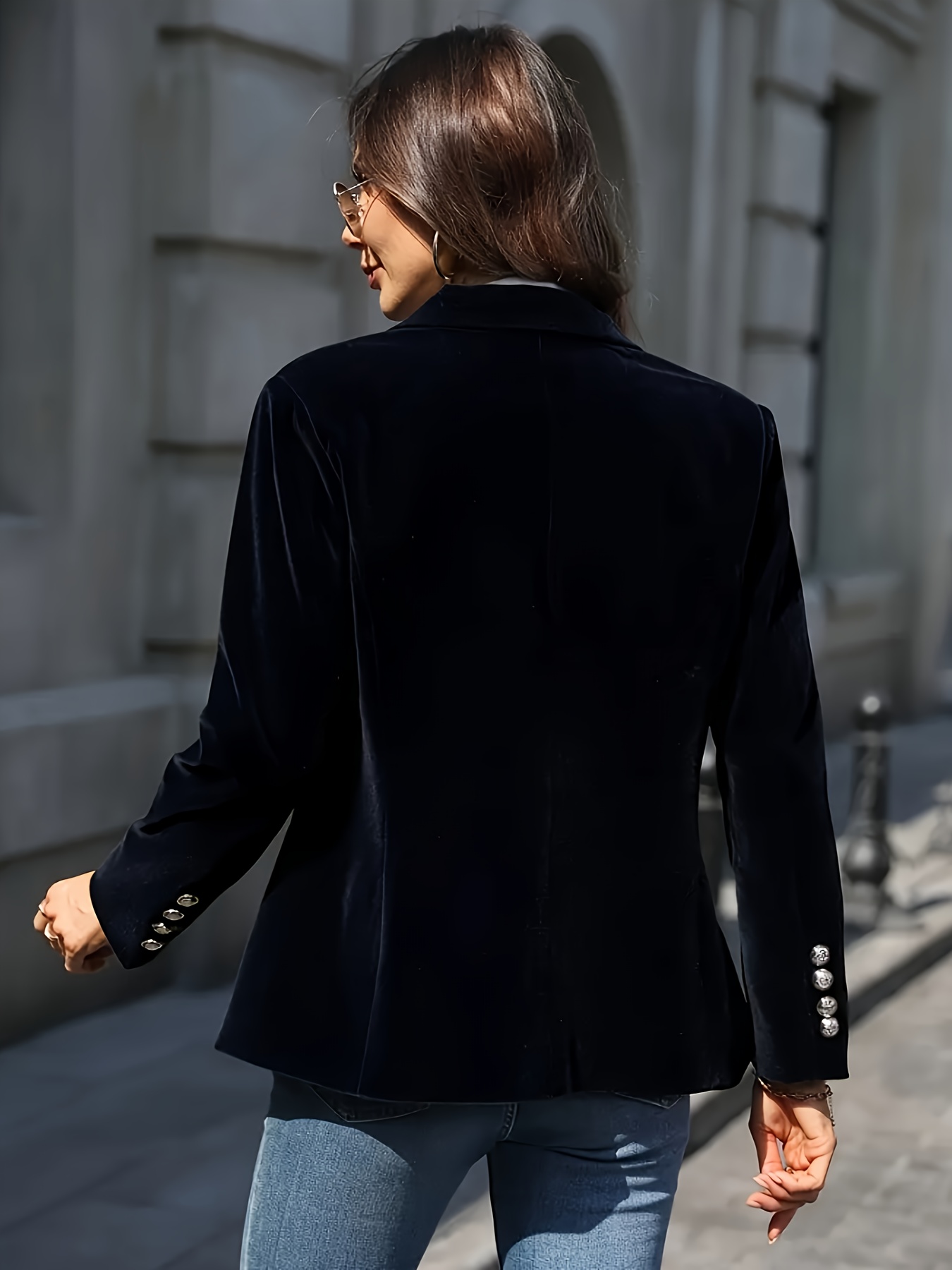 Elegant Women's Velvet Blazer - Sleeve, Button Front, Solid Color ...