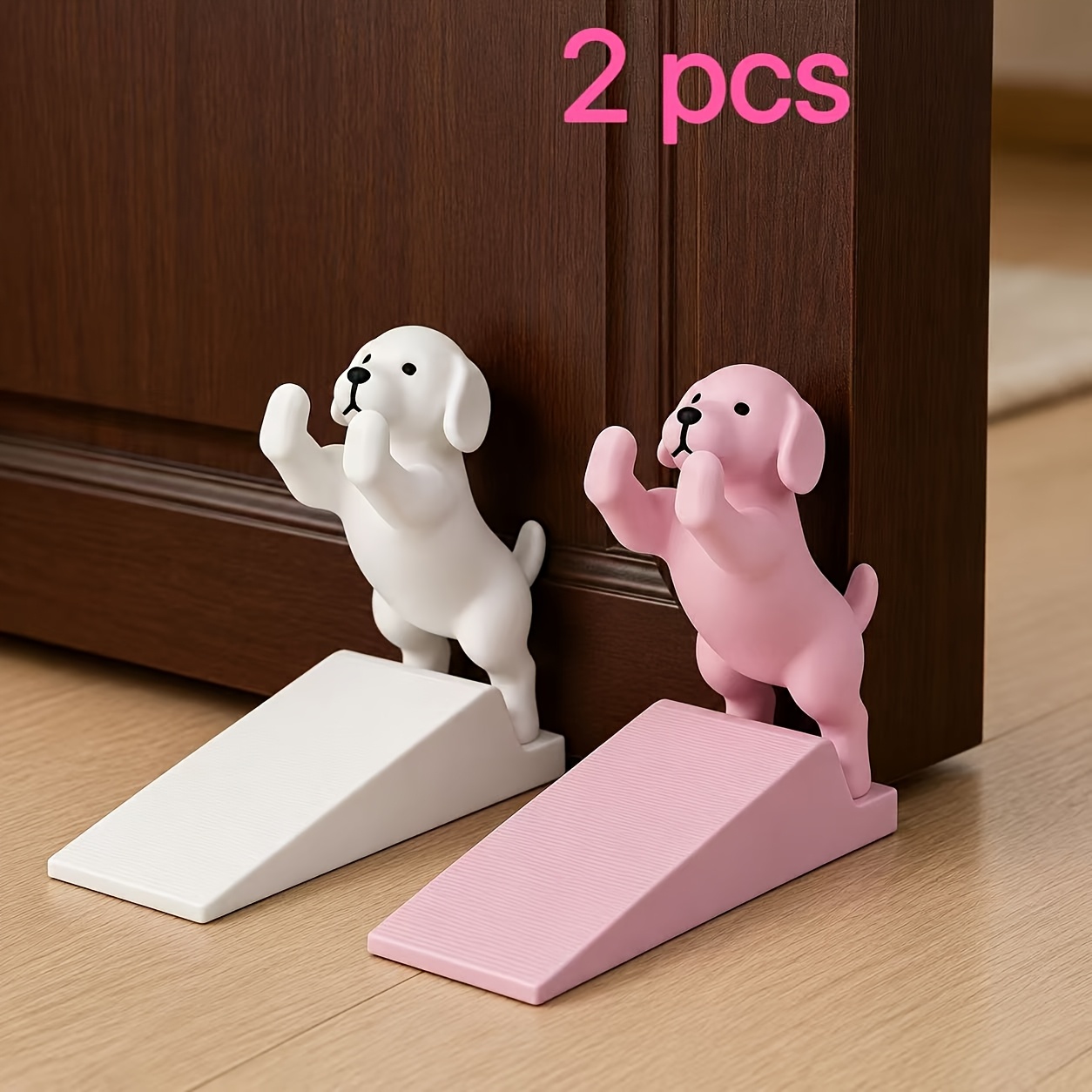 TEMU 2pcs Set Cute Puppy Doorstops, 3d Labrador Shaped Door Wedges, Non-slip Ramps Holding Doors, Preventing Self-closing And . /pink Dual Colors ,