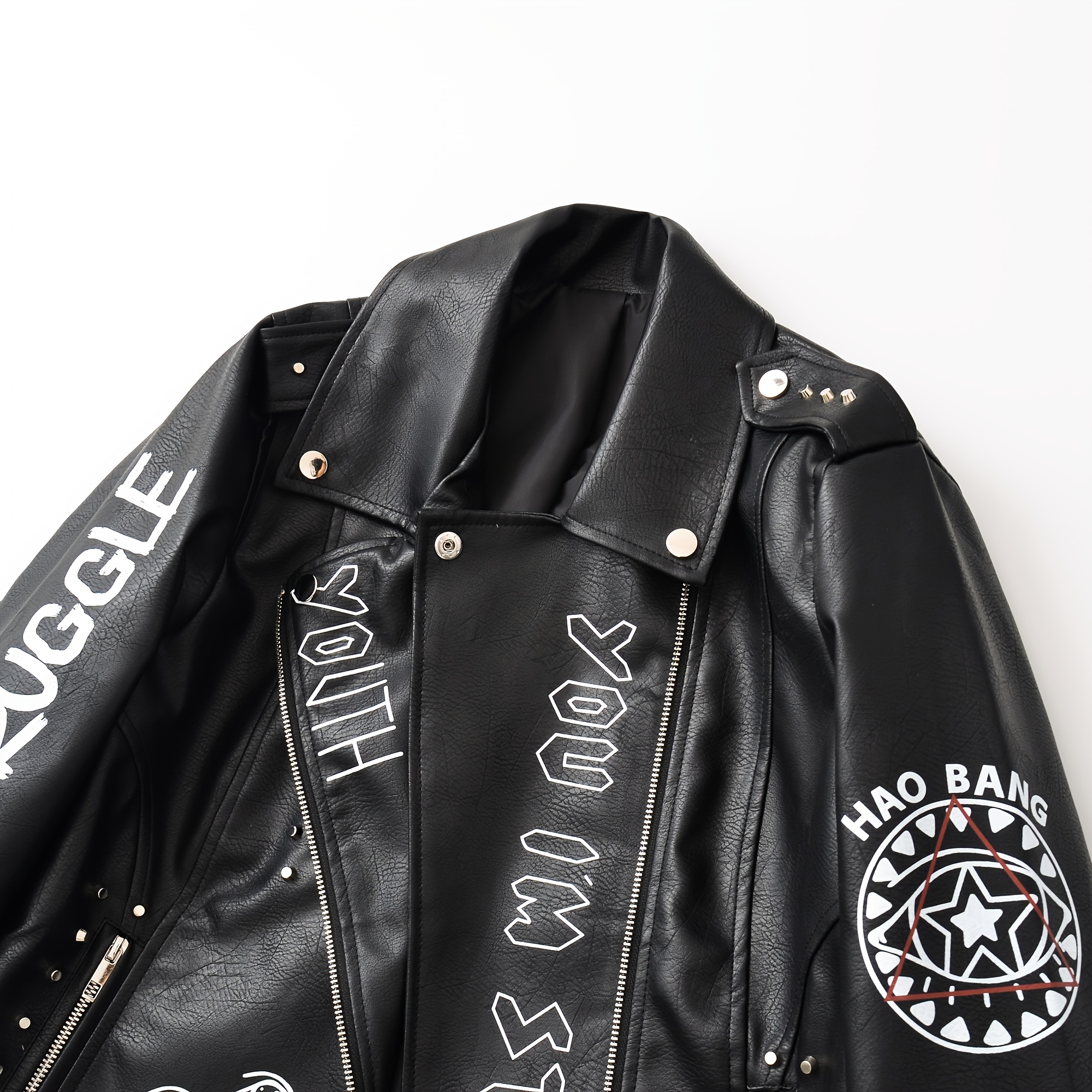 womens black faux leather jacket print motorcycle - Temu South Africa