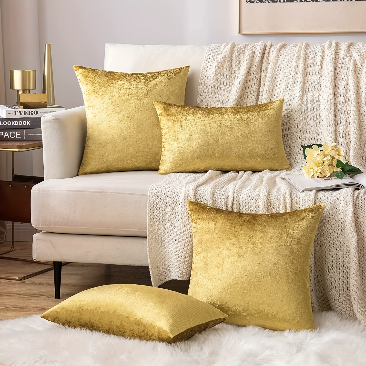 

Luxurious Throw Pillow Cover - Plush, Solid Color With Zipper Closure, & Stain-resistant For Sofa And Bed Decor