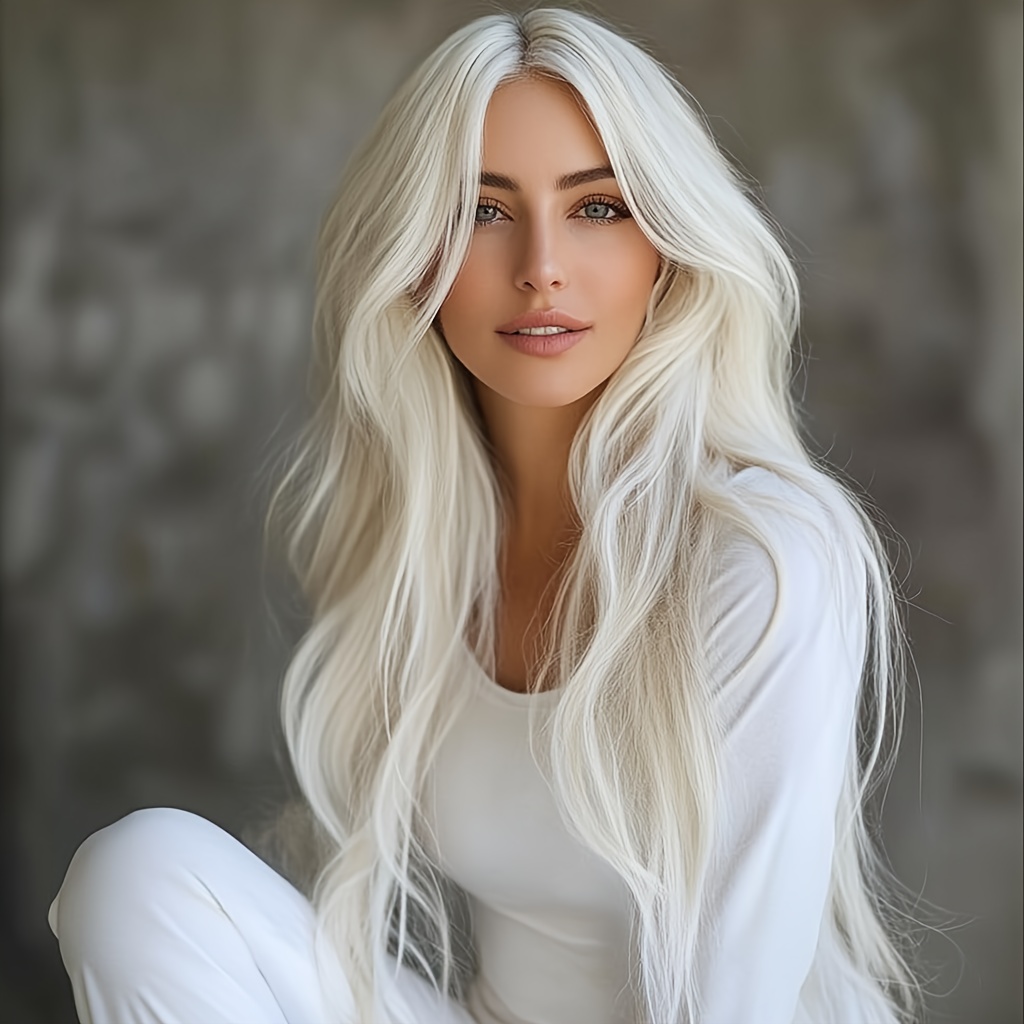 TEMU 1pc Synthetic Lace Wig 30 Inch White With Curly Wave, , 13*6*1 Lace Area, 150% Density For Daily, Work, Party, Halloween, Christmas, Music Festival, Cosplay And Other Activities