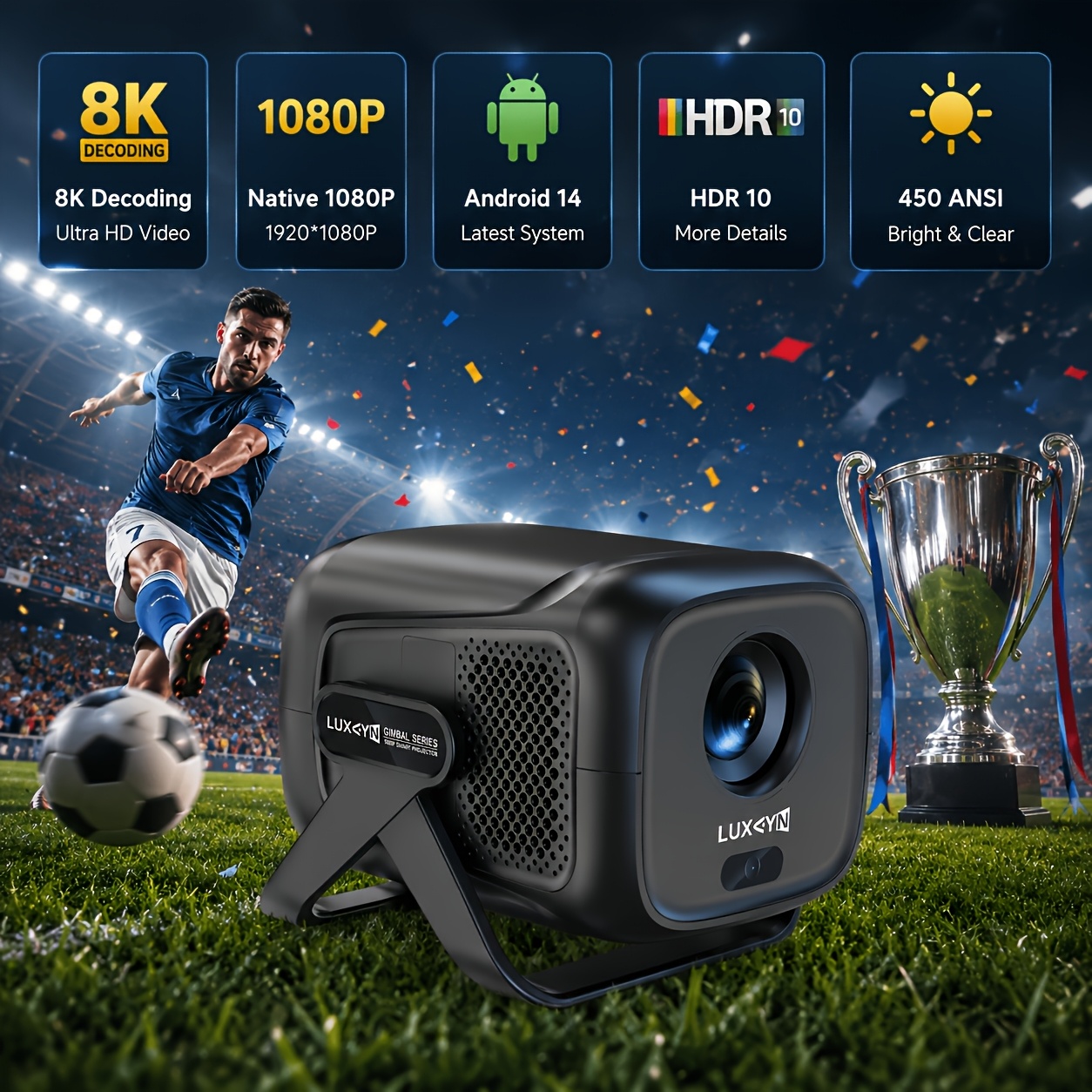 Image of Luxvyn A5 Mini Projector, Native 1080p Fhd With 8k Video , 450ansi Smart Projector, 11 Os, Dual-band Wifi 6 & Wireless 5.4, Auto Focus/keystone, Portable Travel Projector For Home Theater Hdr 10