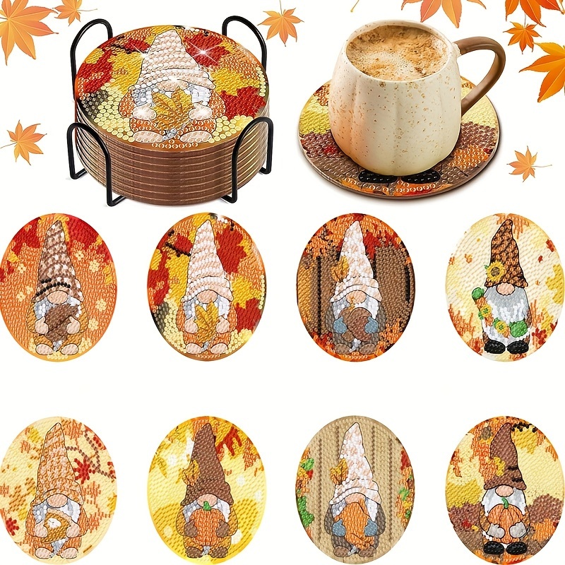 

8pcs Diy Handmade Diamond Art Paintings With Sparkling Diamonds For Living Room And Bedroom, Including Coasters And Ornaments. Autumn-themed Little Dwarfs.