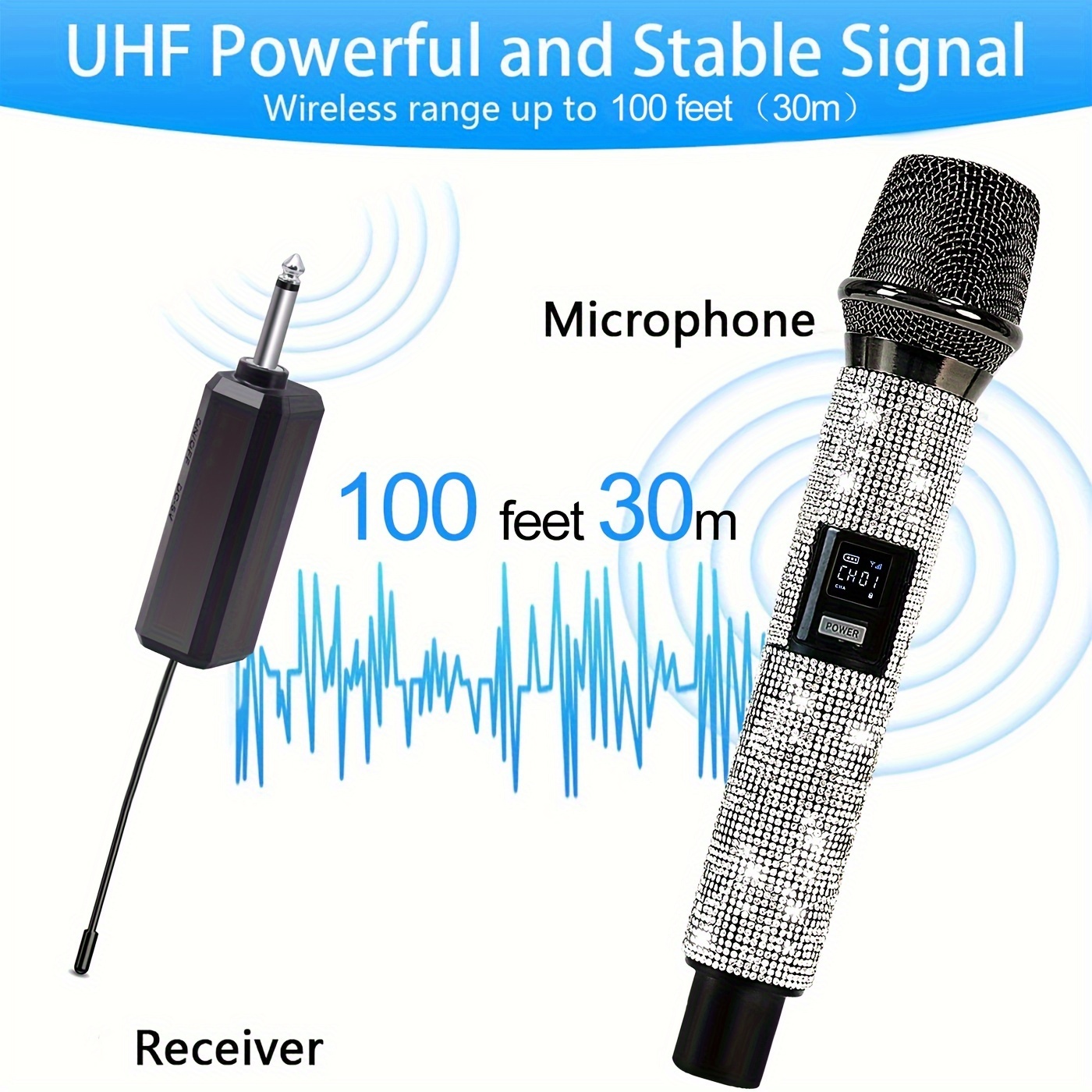 Black Bitter Clove Rechargeable Crystal Multifunctional Wireless Dynamic Coil Microphone 2 Pieces 6.35mm Receiver