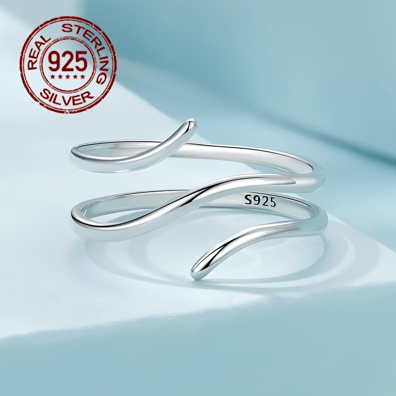 

1pc Elegant 925 Sterling Silver Adjustable Twist Ring - Hypoallergenic Multi-layered Spiral Design, Unisex Party Jewelry Accessory, , Gift For All