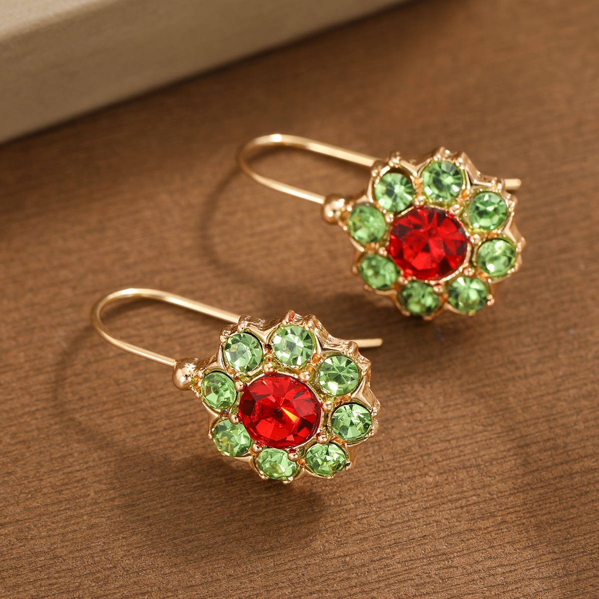 TEMU Elegant Fashion Women's Pendant Earrings Creative Flower Ear Jewelry Embellished Dual-color Synthetic Zirconia Trendy Versatile Suitable For