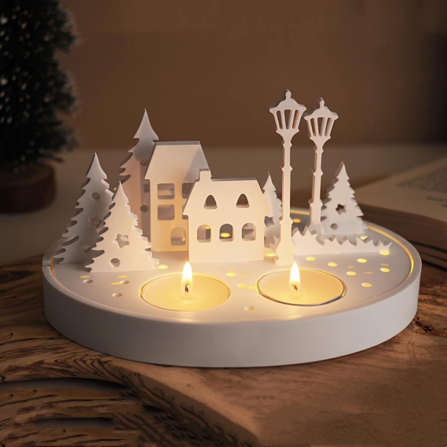 

Diy Silicone Mold For Resin & Cement Crafts - Winter With Trees, Houses, And Lampposts - Create Festive Night Light Decorations, Silicone Resin Molds