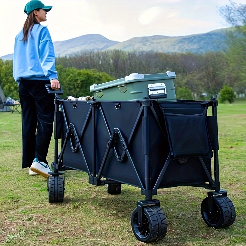  Timati Beach Fishing Cart with Big Rugged Wheels，Outdoor Fishing  Rolling Wheel Wagon (Black) : Patio, Lawn & Garden