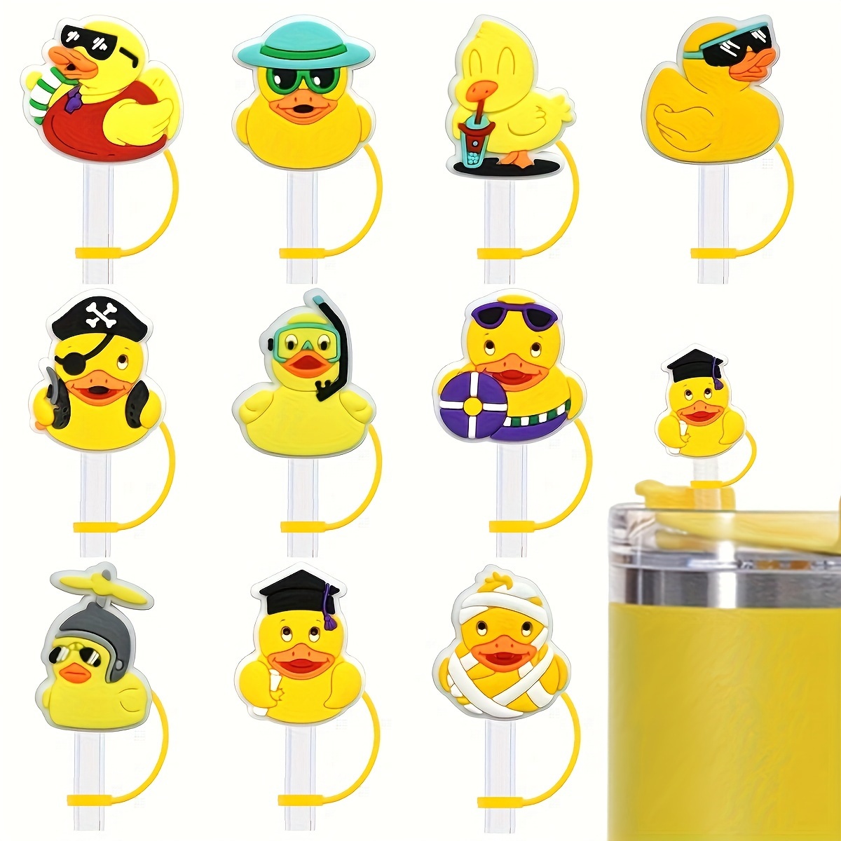 

10pcs Pirate Duck Straw Cap Lids Fits Tumbler Cup 30 & 40 Oz, Glassware Accessory, Reusable Straw Head Protective Covers