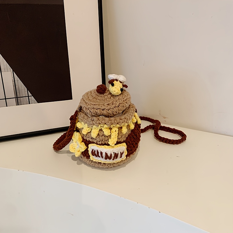 Image of The "silent Honey Pot" Is An Adorable Handmade Knitted Crossbody Bag, Perfect For Storage