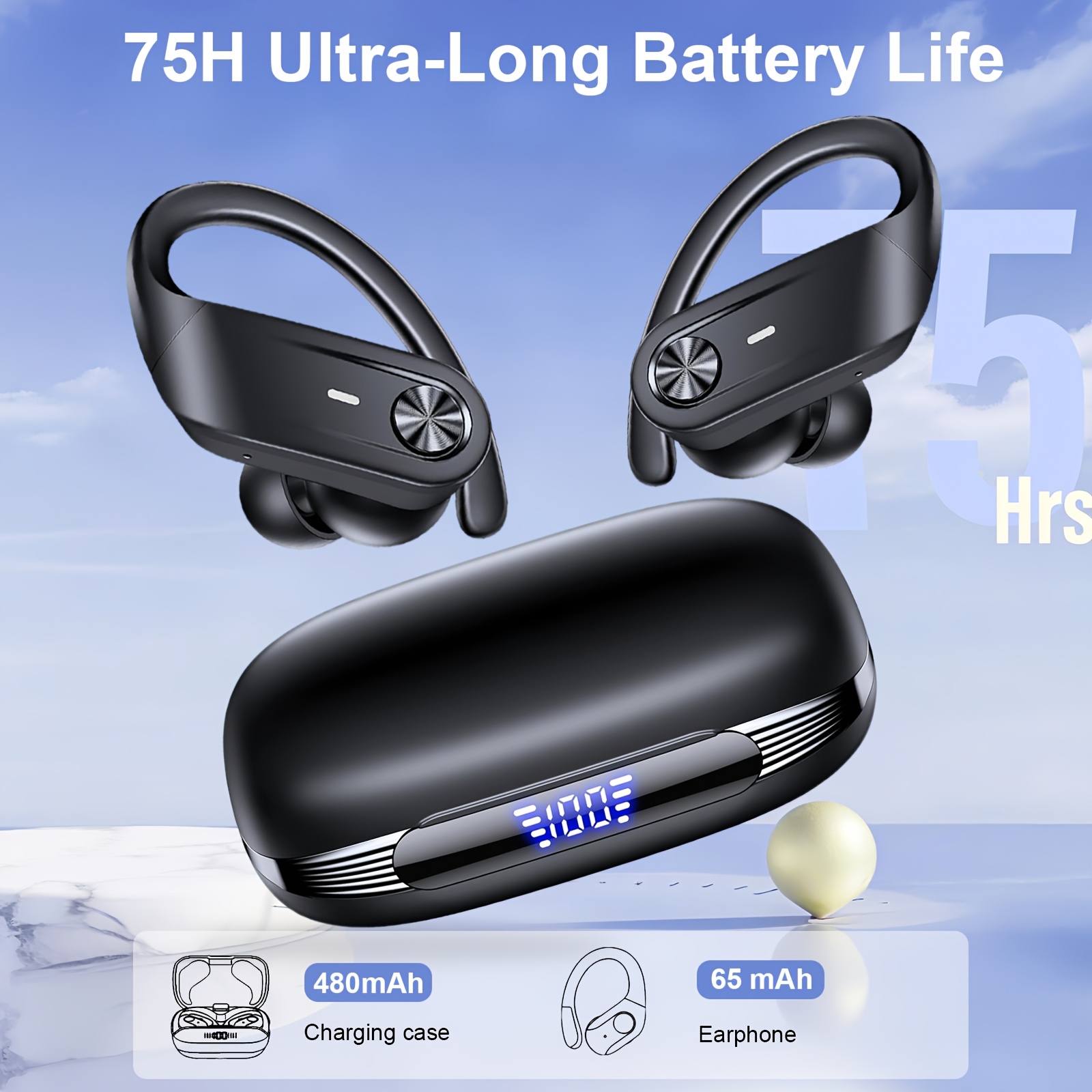 Wireless Earbuds 5.4 Headphones Sports, 75H Stereo Deep Bass Over-Ear with Earhooks, 4 ENC Mic, LED Display for Running Workout Exercise Gym, Exercise Audio Gear, Ergonomic Fit, Premium Audio, Noise Isolation, Music Lovers 10 Wireless Earbuds 5.4 Headphones Sports, 75H Stereo Deep Bass Over-Ear with Earhooks, 4 ENC Mic, LED Display for Running Workout Exercise Gym, Exercise Audio Gear, Ergonomic Fit, Premium Audio, Noise Isolation, Music Lovers
