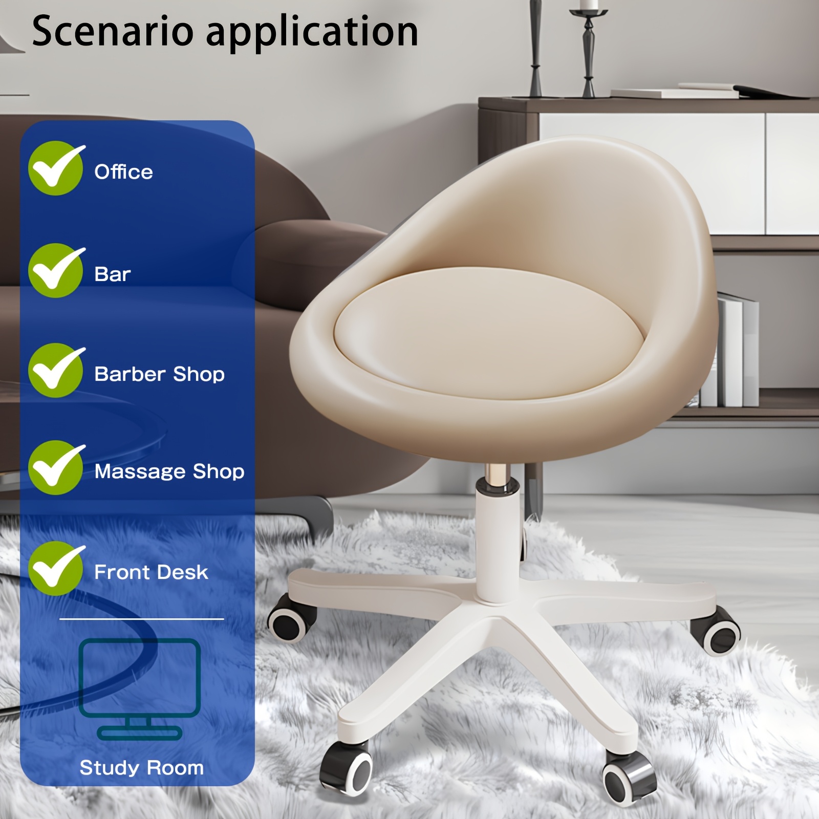 Adjustable Rolling Stool with Backrest, 360° Swivel Salon Chair with Wheels, Vanity Stool for Spa, Tattoo, Massage, Office, And Makeup Height Adjustable And Comfortable